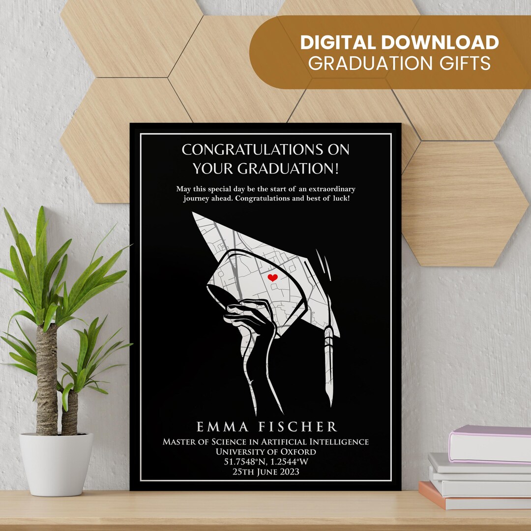 Personalized Graduation Silhouette Map Art | Custom Digital Graduation ...