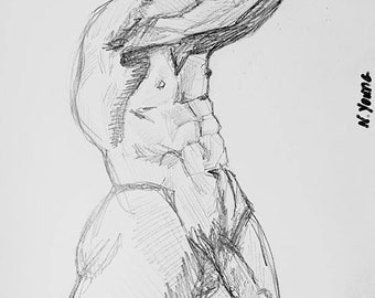 Pencil Nude Drawing | Etsy