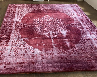 Vintage-İnspired Magenta Color Area Rug, Medallion Purple Rug