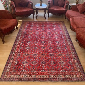 Vintage Look Red Rug 8x10, Ottoman Oriental Rug 5x8, Nomadic Design Rug 3x9, Rustic Red Rug 5x8, Antique Patterned Rug, Tribal Area Rug 9x12