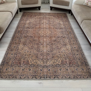 Brown Turkish Kilim Rug : Vintage Style Anatolian Cotton Chenille Rug
