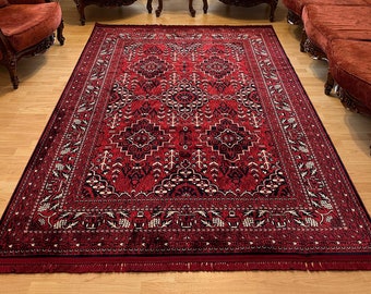 Afghan Woven Rug, Oriental Red Navy Rug, Traditional Area Rug, Bohemian Rug 6&#39;6&#39;&#39;x9&#39;9&#39;&#39; 200x300 cm, 2&#39;7&#39;&#39;x4’11” 80x150, 4&#39;x6&#39; 120x180