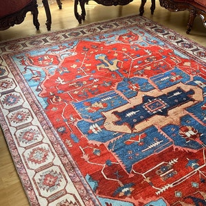Tappeto turco rosso e blu 8x10: Tappeto in ciniglia di cotone 9x12 5x8 6x9