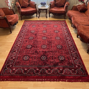 Röd marinblå orientalisk design afghansk vävd matta