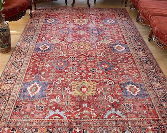 Red Oushak Rug, Ethnic Pattern Orange Rug, Turkish Red Kilim Rug 8x10, Oriental Red Rug 5x8, Bohemian Kilim Rug 9x12, Rugs For Living Room