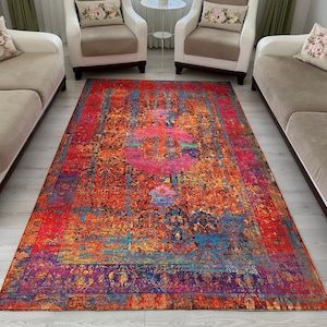 MultiColor Chenille Cotton Rug Modern Patterned Rug 8x10 5x8 9x12 6x9