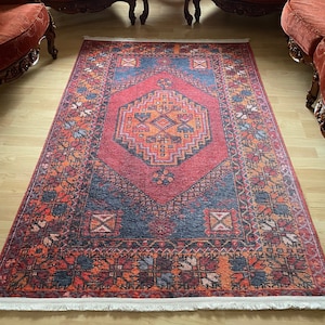 Red Vintage Rug 8x10, Blue Kilim Rug 8x10, Turkish Rug 8x10, Oriental Rug 8x10, Rustic Area Rug 8x10, Rugs For Living Room, Lodge Area Rugs