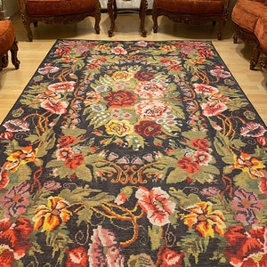 Karabakh Caucasian Rug, Floral Ethnic Design Rug 9x12, Traditional Rosen Kilim Rug 5x8, Rugs For Living Room 10x15, Karabakh Rug 8x10