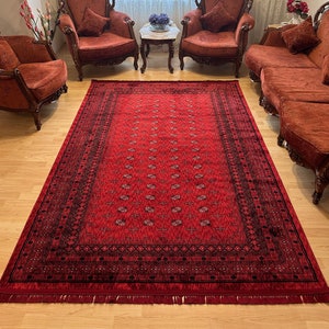 Afghan Red Woven Rug: Oriental Bohemian Style (200x300 cm)