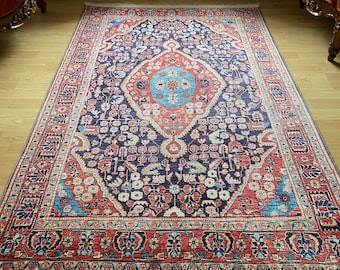 Red Navy Blue Kilim Rug 8x10, Turkish Kilim Rug , Vintage Style Area Rug, Rugs For Living Room, Bohemian Ethnic Rug, Regional Patterned Rug