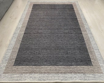 Alfombra negra beige gris 8x10, alfombra contemporánea, alfombra de diseño moderno, alfombras modernas para sala de estar, alfombra enmarcada, alfombra geométrica, alfombra de decoración del hogar