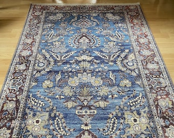 Persian Navy Rug 8x10, Claret Blue Kilim Rug 7x9, Ottoman Oriental Rug, Bohemian Rug Style, Folk Vintage Claret Navy Rug, Rustic Pattern Rug