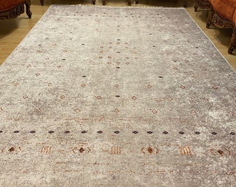 Cream Abstract Area Rug 8x10: Chenille Cotton Rug 9x12 5x8