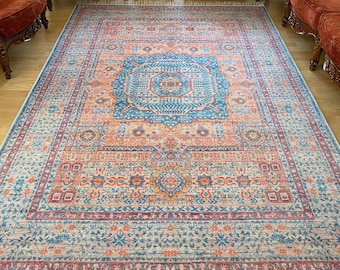 Blue Orange Rug, Turkish Kilim Rug 5x8, Oriental Rug 3x5, Rustic Area Rug 4x6, Rugs For Living Room, Ottoman Rug, Boho Ethnic Rugs