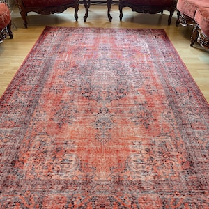 Distressed Look Red Rug 8x10: Vintage Style Chenille Cotton Rug 9x12