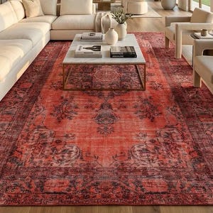 Distressed Look Red-Coral Tones Vintage Style Boho Turkish Area Rug