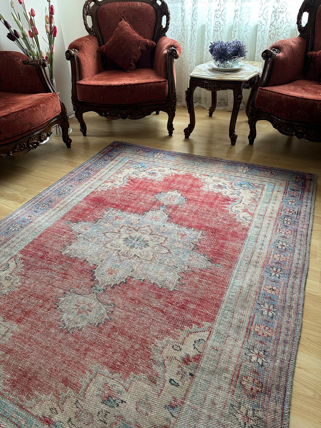 Red Rustic Long Rug Red Vintage Rug, Distressed Red Rug 8x10, Ottoman Oriental Vintage ...