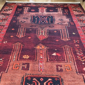 Alfombra vintage roja marrón 8x10, alfombra persa 8x10, alfombra roja Heriz 8x10, alfombra de área oriental imagen 8