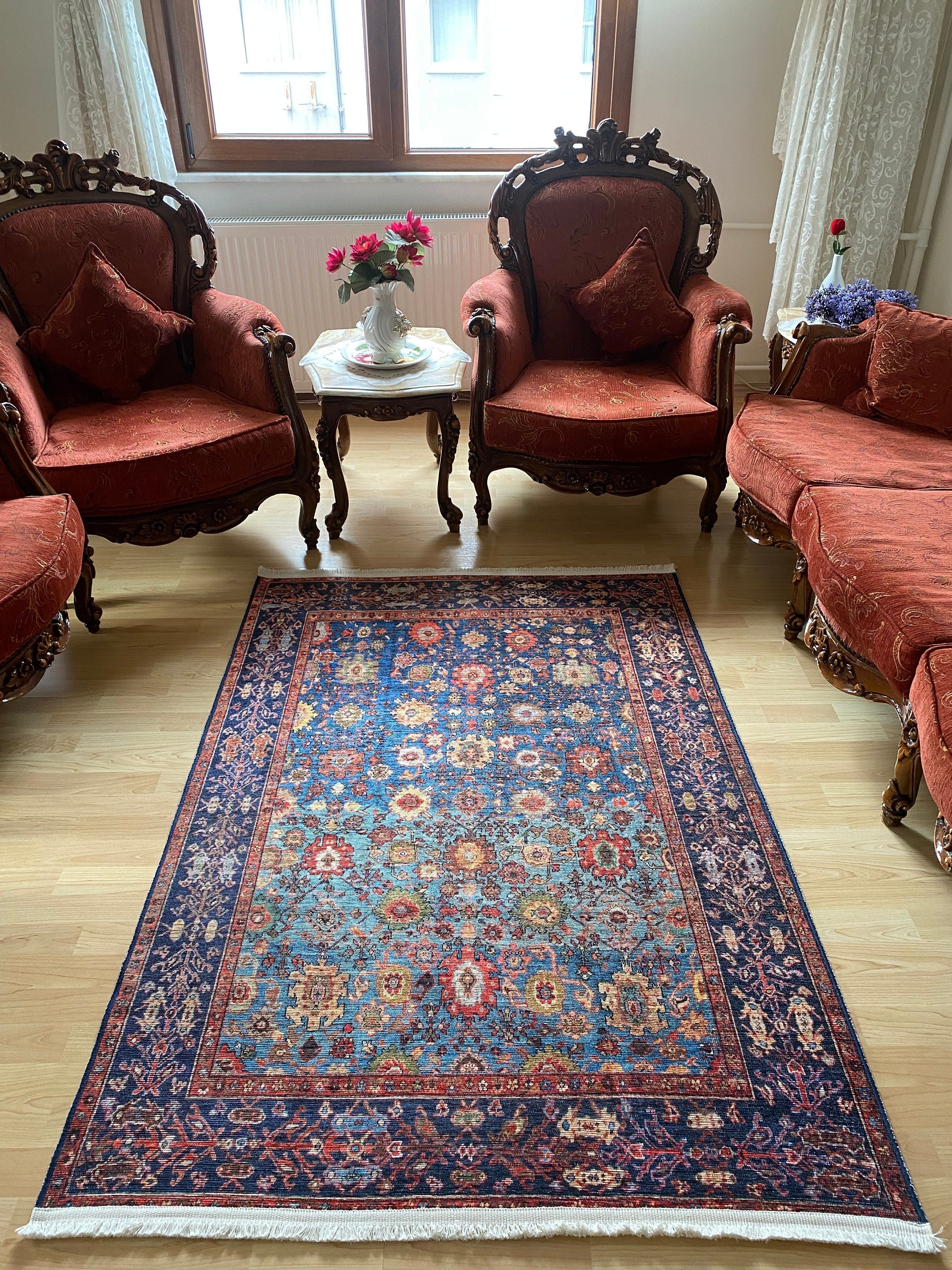 Blue Colour Rug 8x10, Blue Floral Rug 5x8 Heriz Rug, Multi Color Rug, Rugs For Living Room 10x15, Turkish Oriental Rug 9x12, Rustic Blue Rug