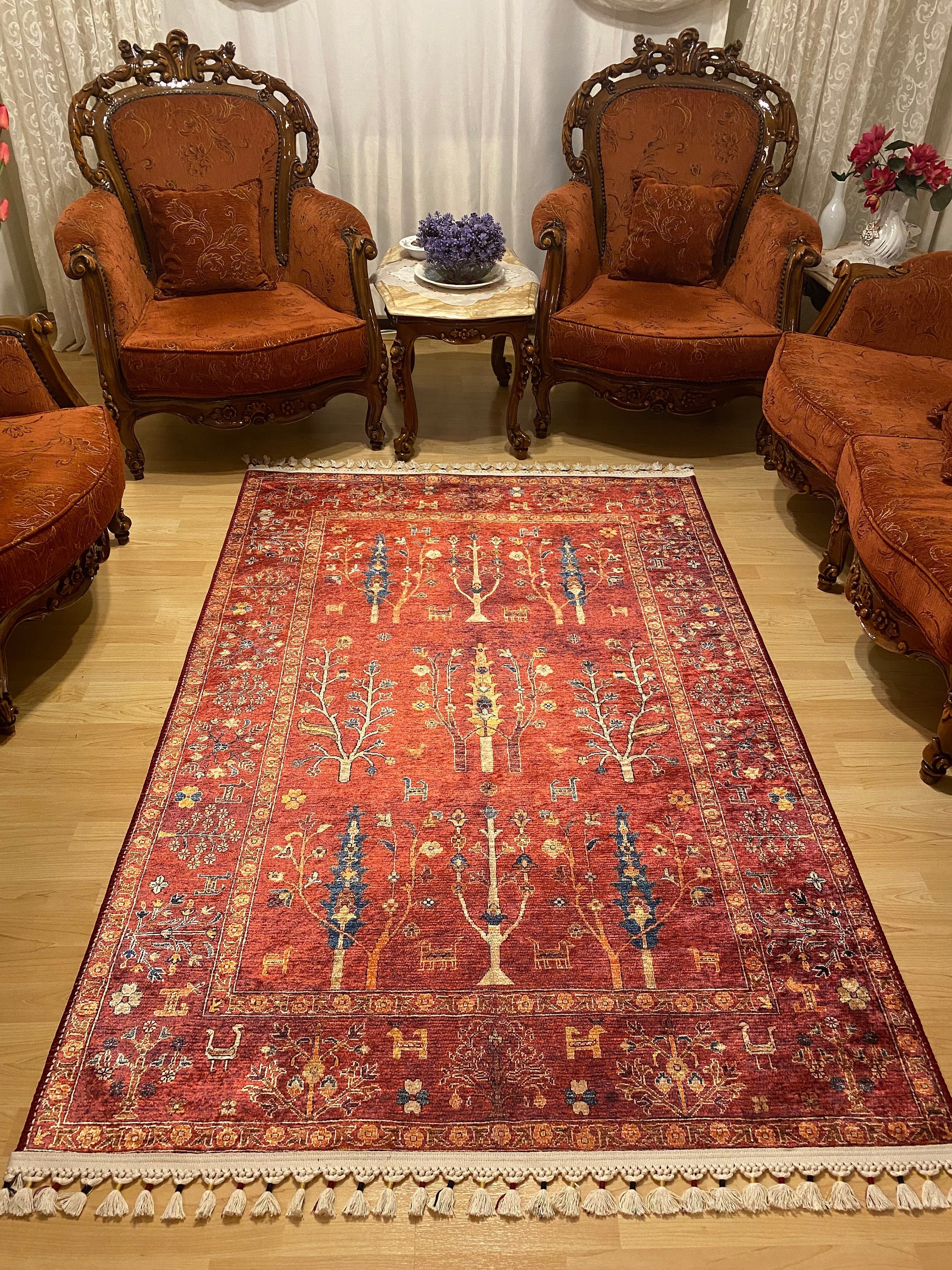 Red Sultani Rug 8x10, Tribal Gabbeh Area Rug, Turkish