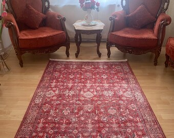 45.5×104 \"Red rose” ViNTAGE TURKiSH RUG Turkish Vintage Red Rug, Oriental Pattern Rug, Area Rugs