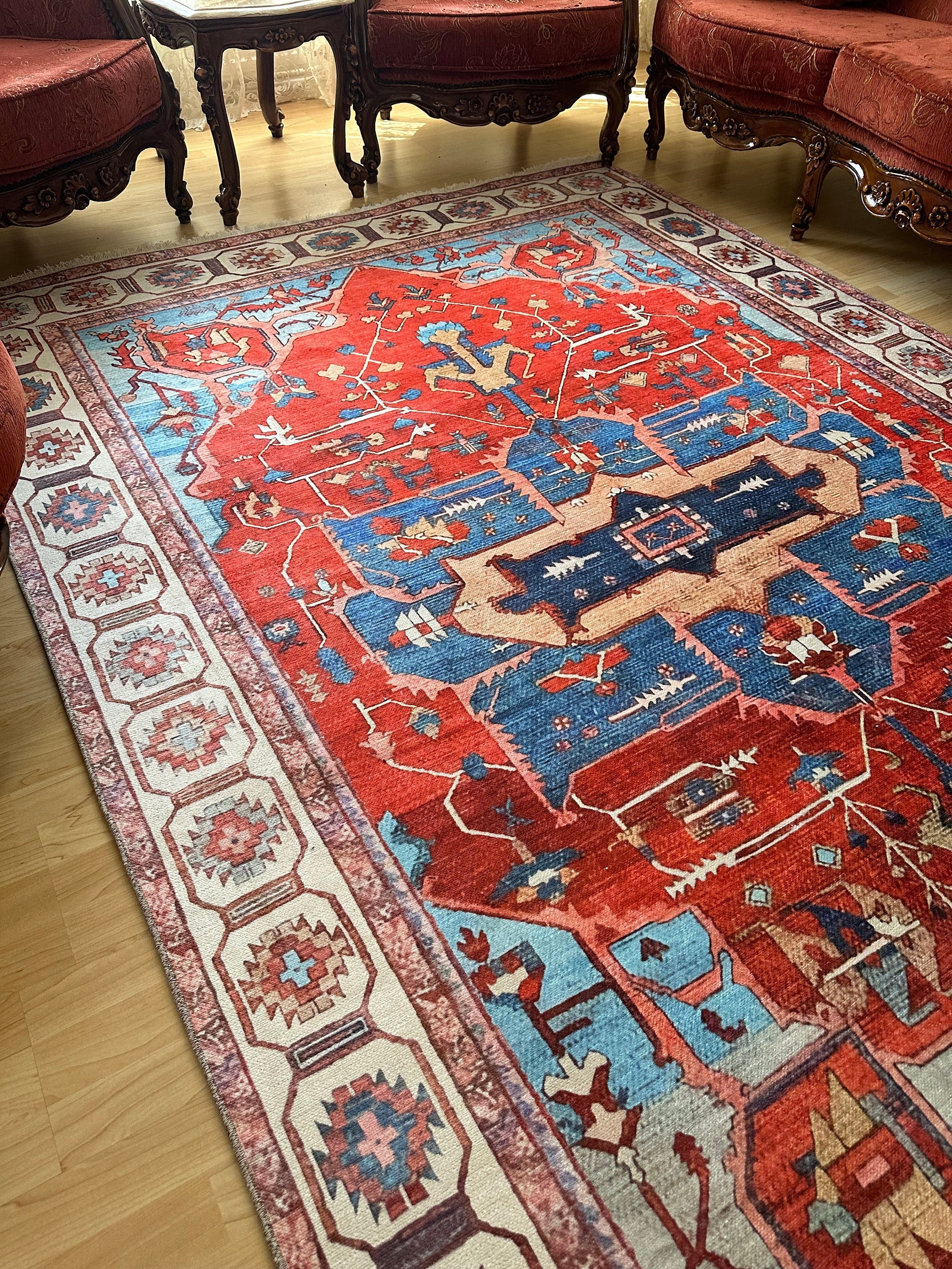 Red and Blue Turkish Rug 8x10: Chenille Cotton Rug 9x12 5x8 6x9 - Etsy