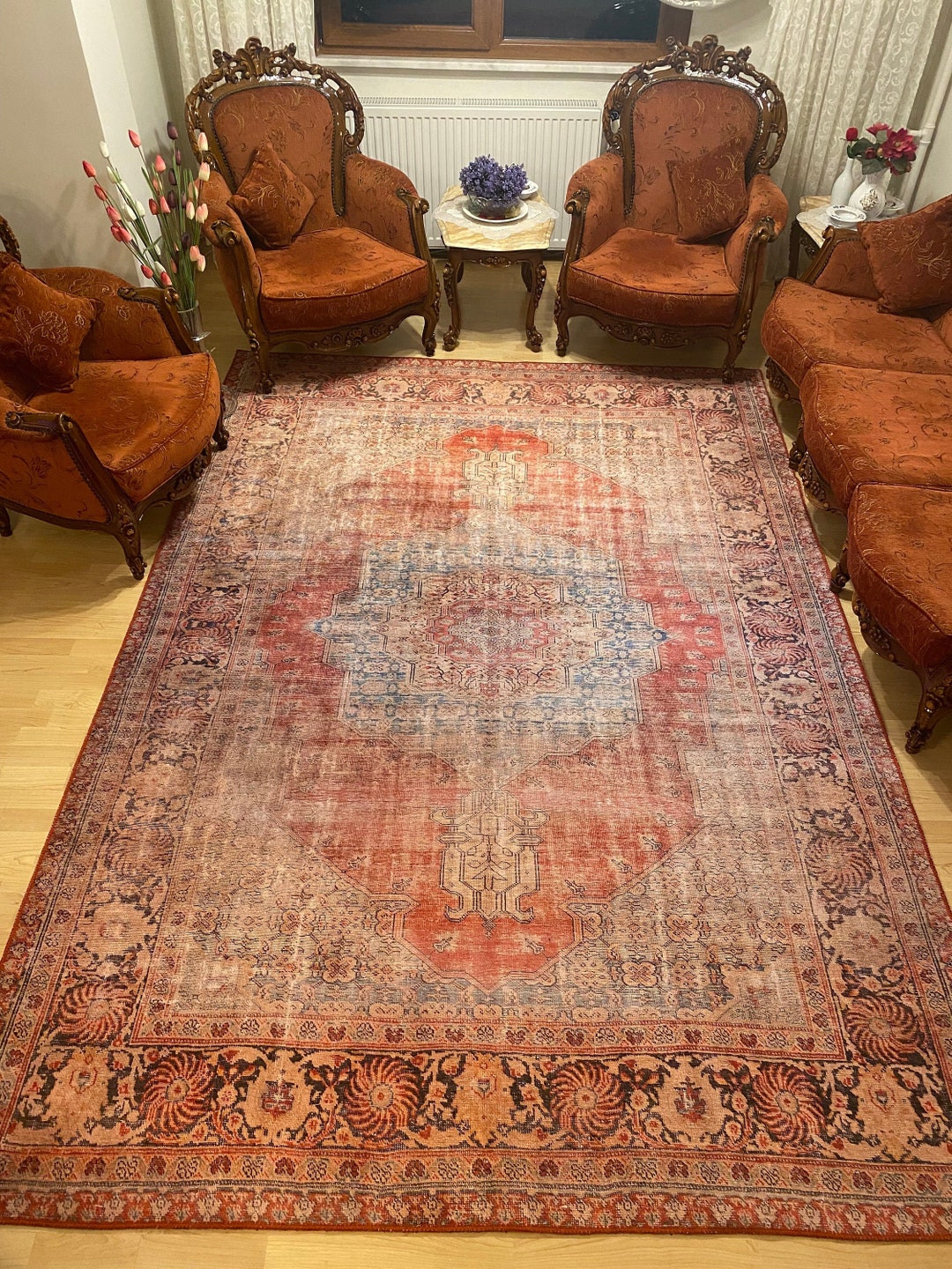 Rustic Kilim Rug 8x10, Antique Pattern Rug 9x12, Folk Vintage Rug 8x10