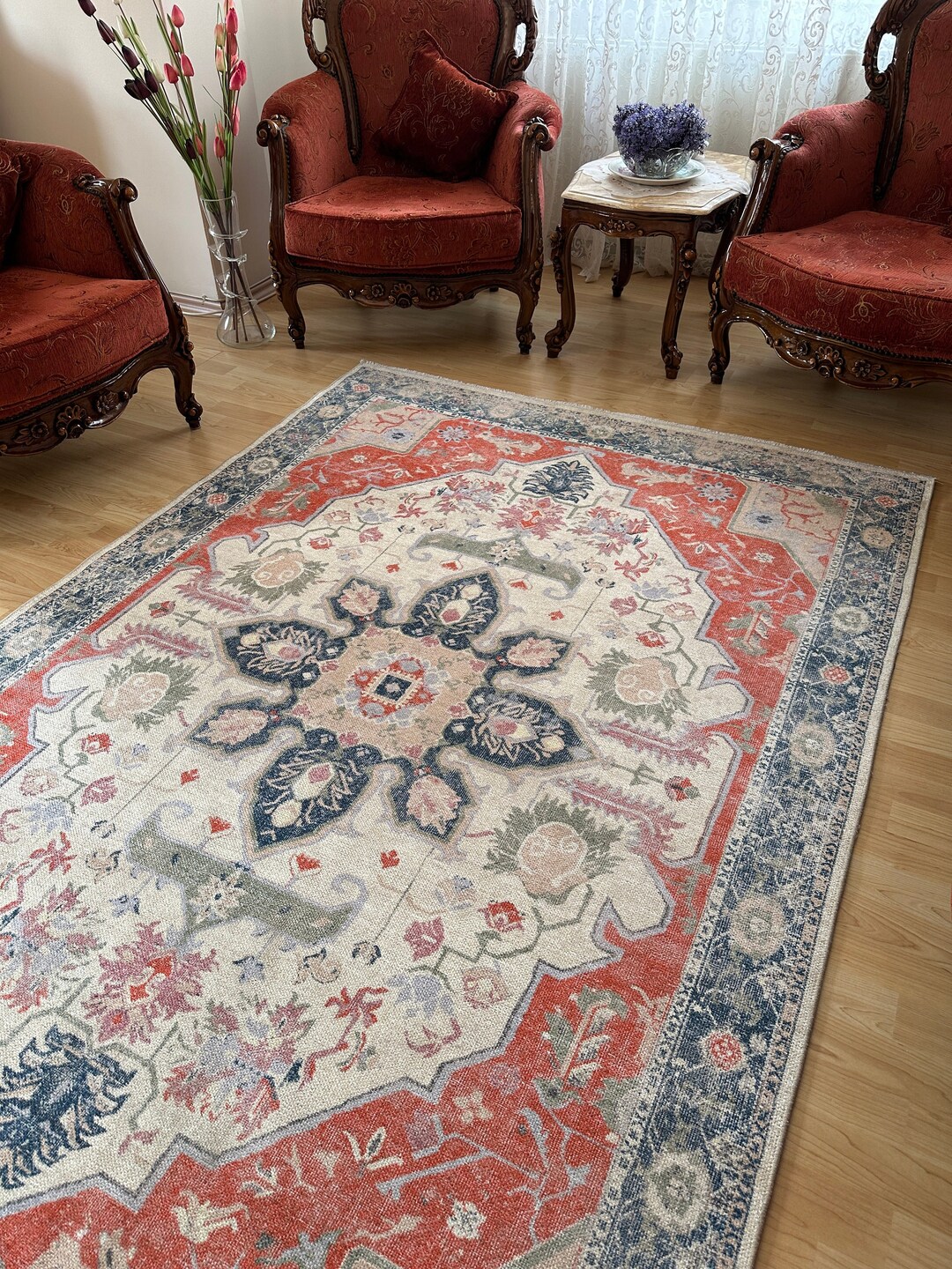 Oriental Vintage Red Rug 8x10, Turkish Kilim Rug 8x10, Tribal Area Rug ...