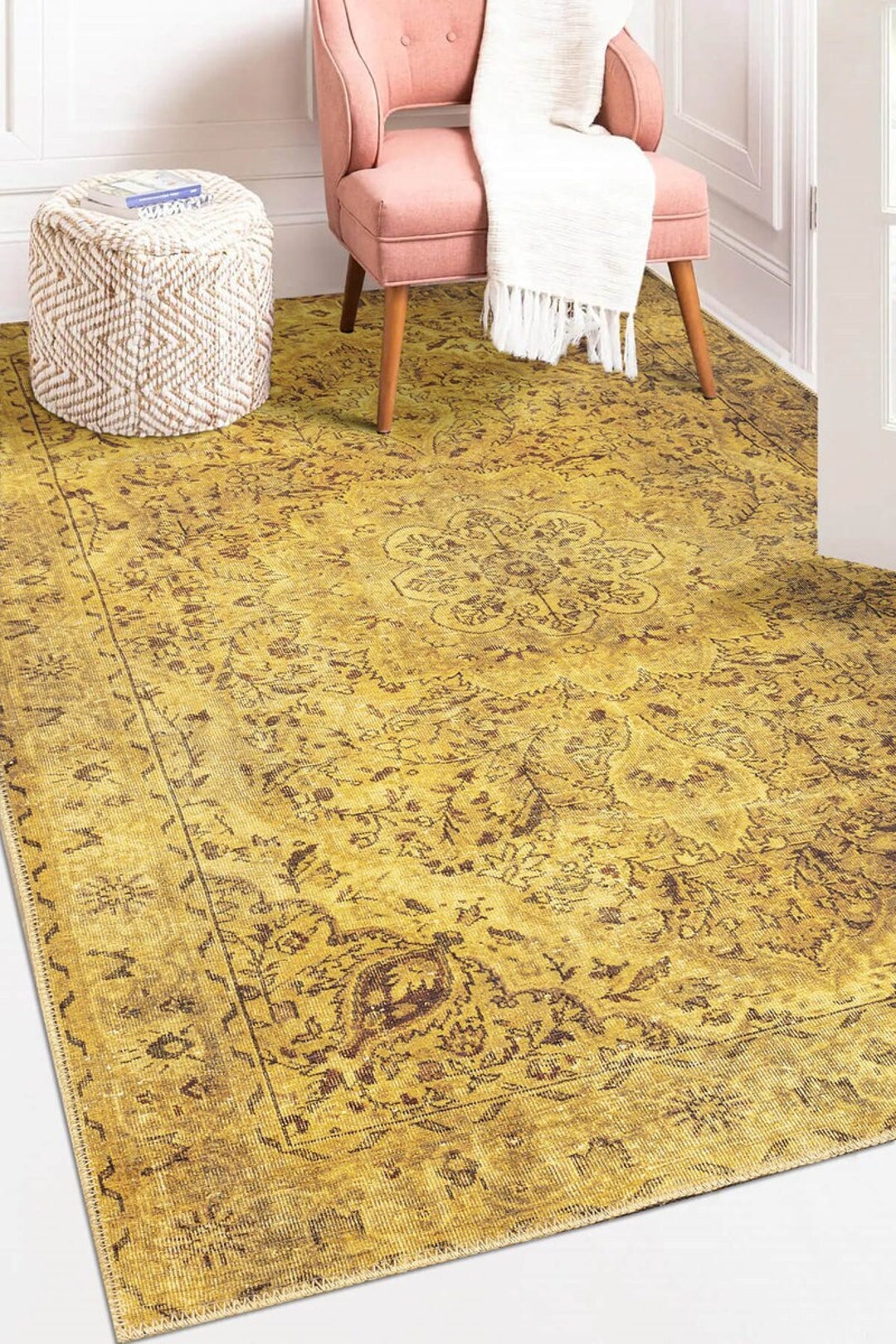 Yellow Vintage Rug 8X10 Turkish Kilim Rug 8x10 Heriz Rug Etsy