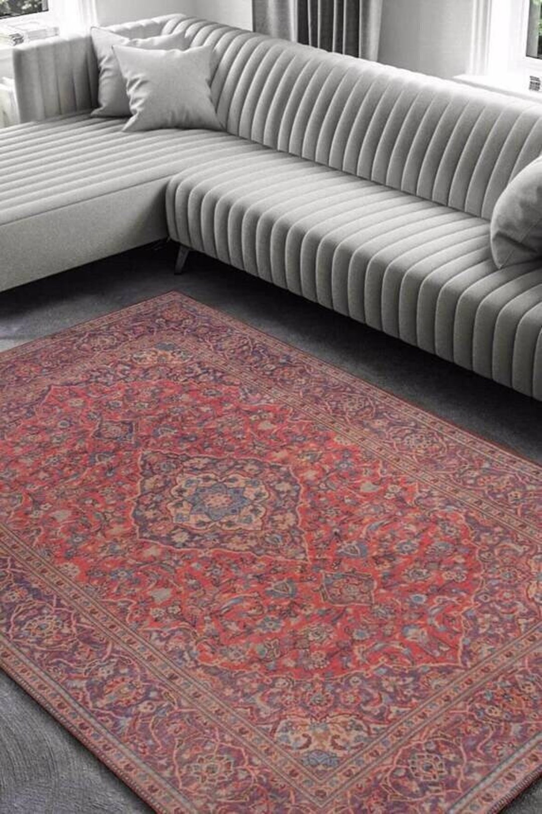 Red Vintage Rug, Red Kilim Rug 8x10, Heriz Rug, Oriental Rug 8x10, Rugs