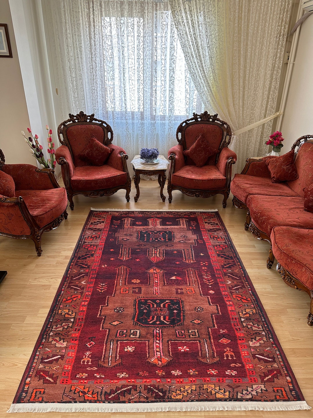 Brown Red Vintage Rug 8x10, Persian Rug 8x10, Gift Heriz Red Rug 8x10