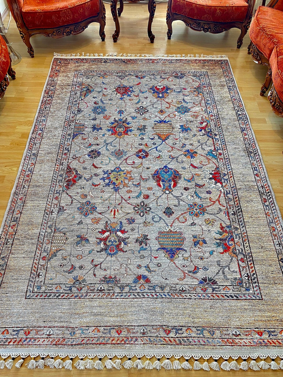 Patterned Turkish Rug Turkish Oushak Patterned Beige Vintage Style Chenille Cotton Rug - Etsy
