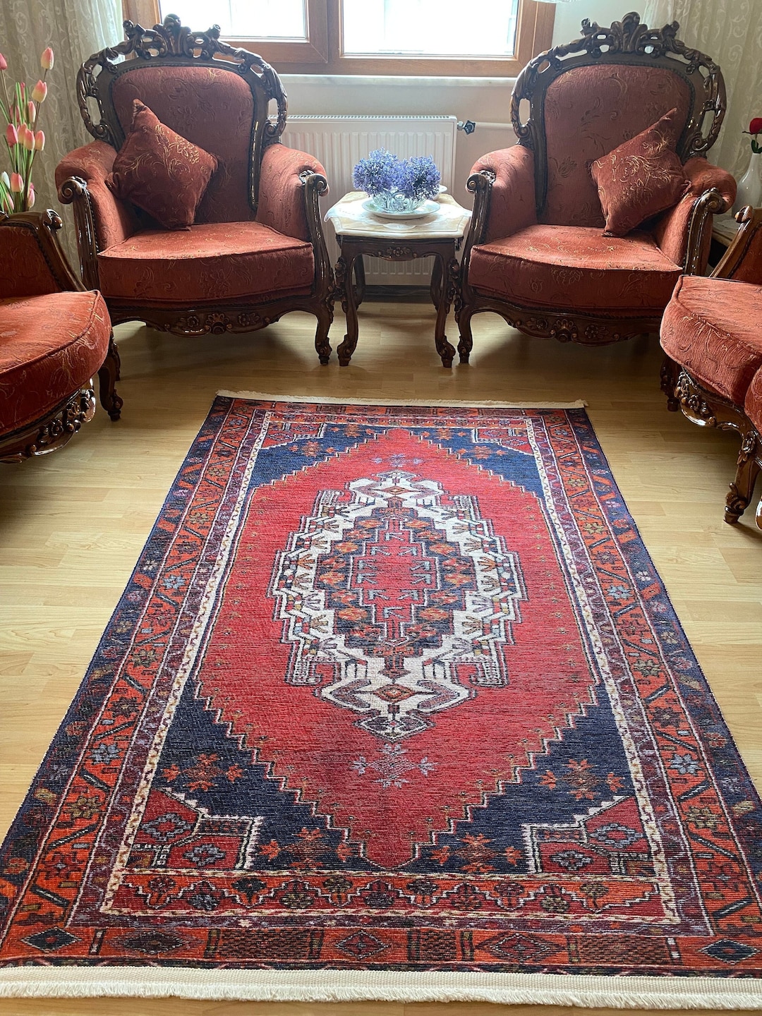 Red Navy Ethnic Kilim Rug 8x10, Turkish Rustic Rug, Oriental Rug 8x10 ...