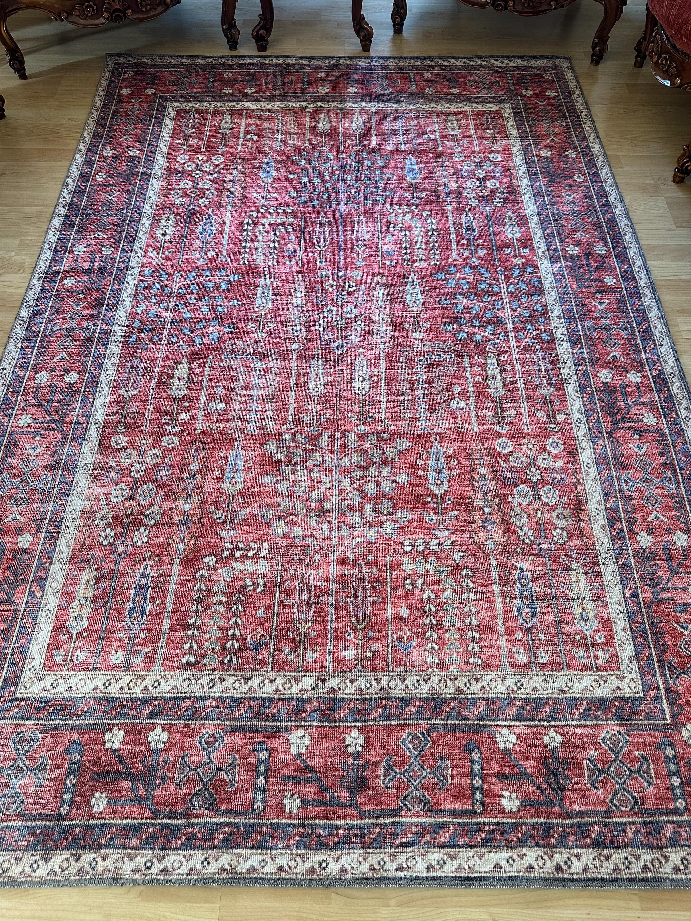 Vintage Style Red Oriental Rug 8x10: Turkish Cotton Chenille Rug 9x12 ...