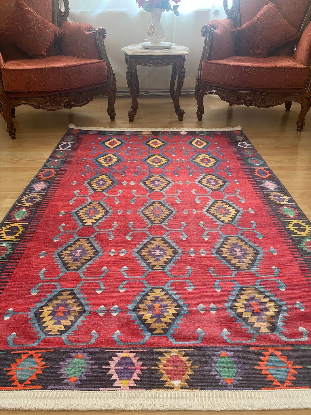 Afghan Rug 8x10, Multi Color Rug, Oriental Floor Rug 8x10, Colorful