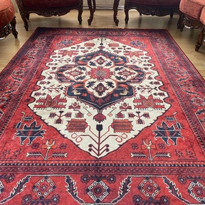 Red Rug 8x10, Turkish Rug 8x10, Ottoman Rug 5x8, Oriental Rug 8x10, Area Rug 10x13, Red Kilim Rug 7x9, Rugs For Living Room, Boho Kilim Rug