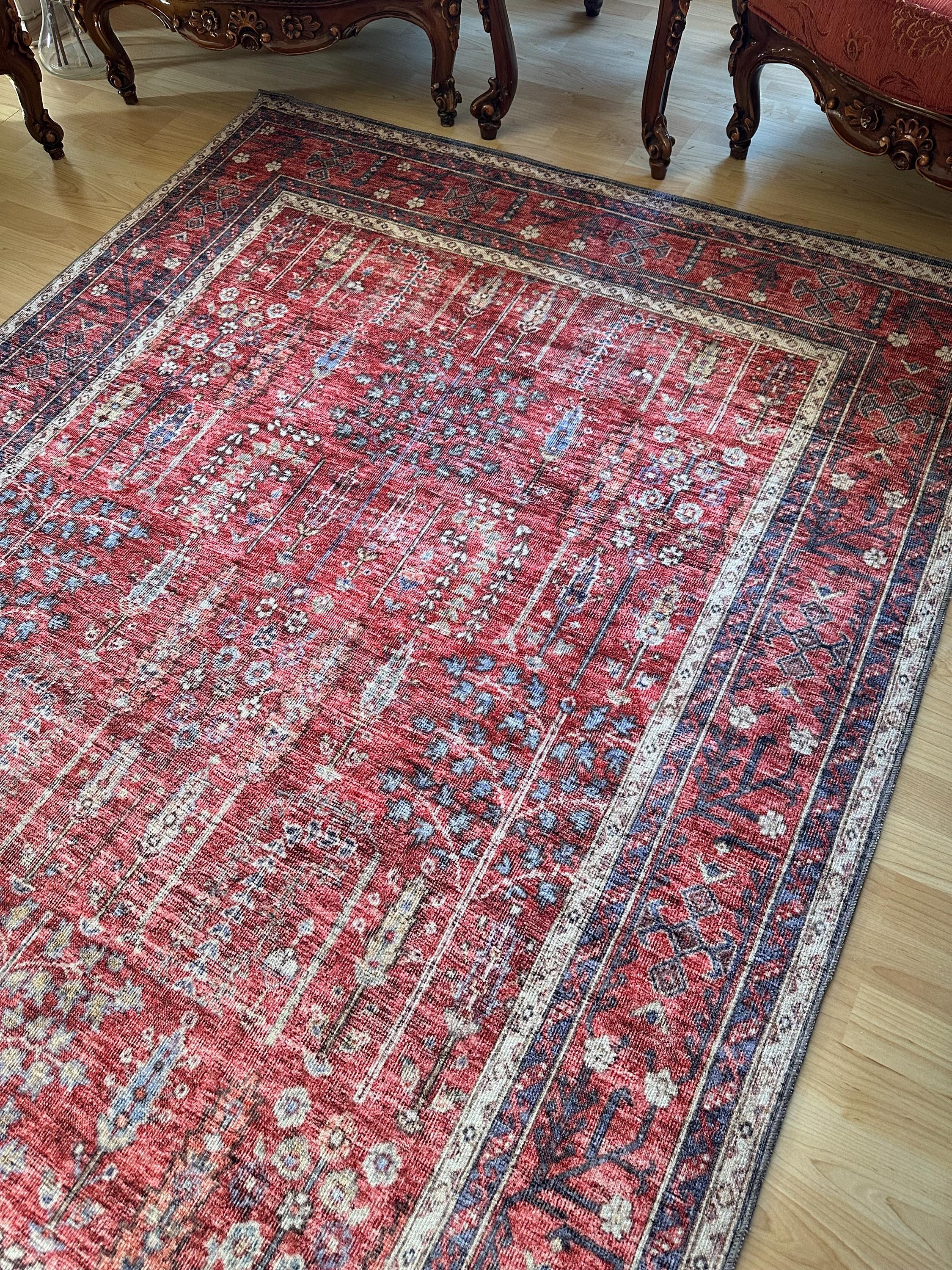 Vintage Style Red Oriental Rug 8x10: Turkish Cotton Chenille Rug 9x12 ...