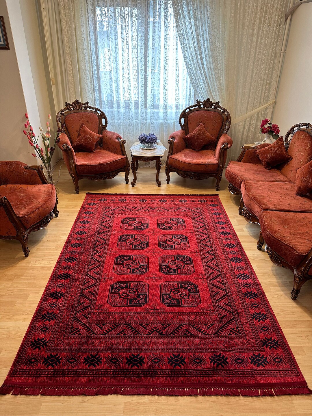 Afghan Red Woven Rug: Oriental Bohemian Area Rug (6'6''x9'9'') - Etsy