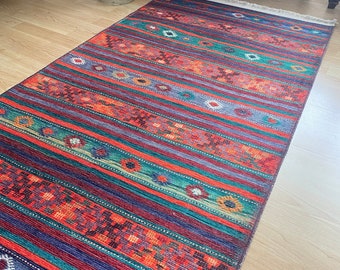 Colorful Turkish Runner Rug Anatolian Design Chenille Cotton Rug