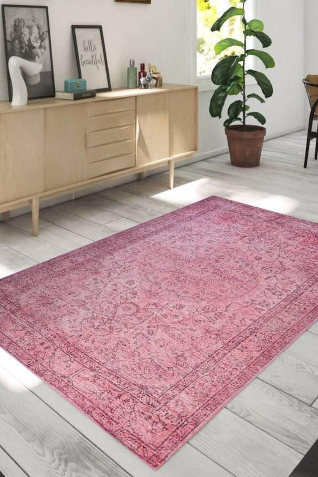 Pink Area Rug 8x10, Pattern With an Aged Look Rug 8x10, Oriental Rug ...