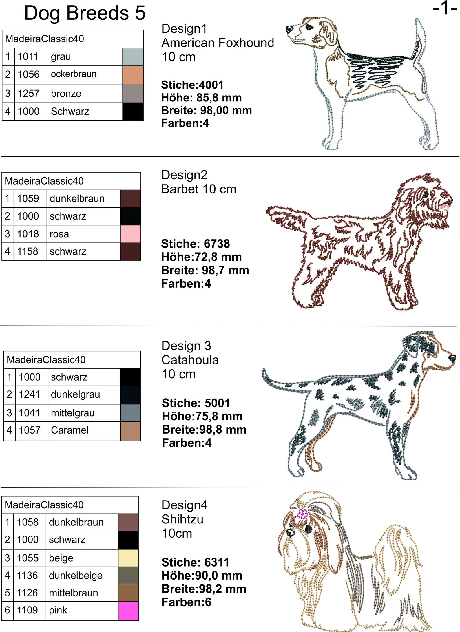 Embroidery file Dog Breeds 5 dogs embroidery pattern digital Etsy