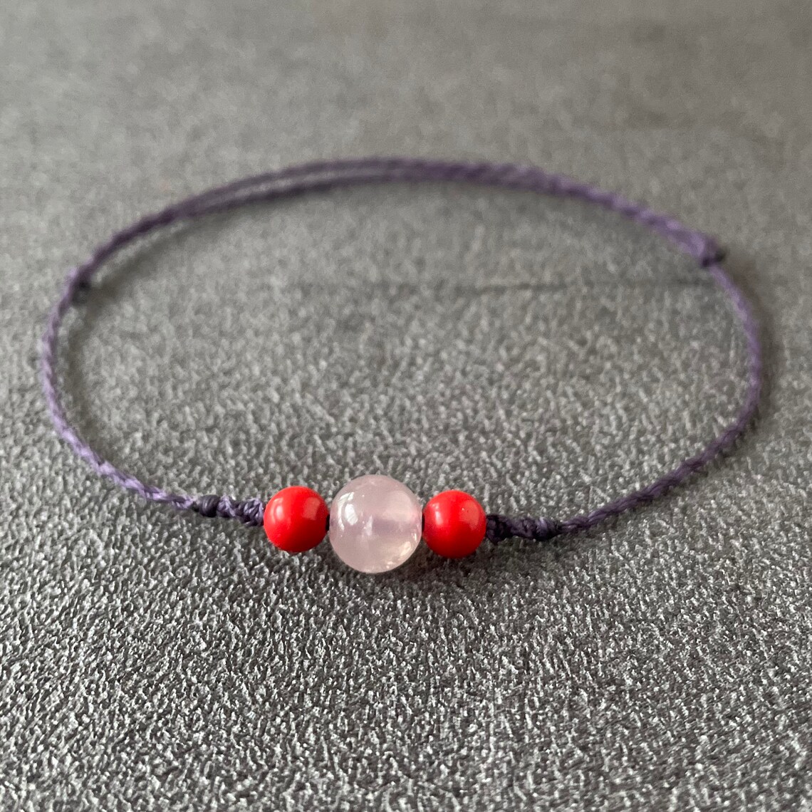 Pink Crystal Love Bracelet Dark Purple String Bracelet Girl Etsy