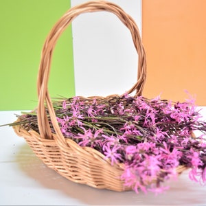 Bloemenmand, rieten mand, geweven mand, wilgenmand, mand met ronde steel, rustieke displaymand, geschild echt wilgenhout
