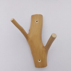 small tree branch hook, solid wood, double wooden hanger, wood wall hook, rustic coat hangers, cottage hook, picture hook, hornbeam hook