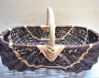 Frame foraging basket, wicker basket, woven basket, willow basket, round handled basket, harvest gathering basket, real willow wood