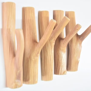 5x self adhesive small tree branch hook, solid wood, set of 5 wooden hangers, wood wall hooks, cabin rustic coat hangers, cottage wall hooks