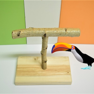 T-perch for weighing all birds, small parrots, budgies, cockatiels, finches, medium size stand, real white birch wood perch, bird play stand