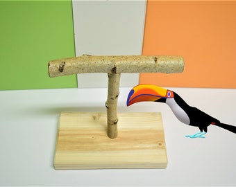 T-perch for weighing all birds, small parrots, budgies, cockatiels, finches, medium size stand, real white birch wood perch, bird play stand