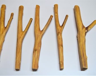 5 ganchos grandes para ramas de árbol, madera maciza natural, juego de 5 ganchos de madera, ganchos de pared de madera, perchas rústicas de cabaña, ganchos de pared con ganchos de granja