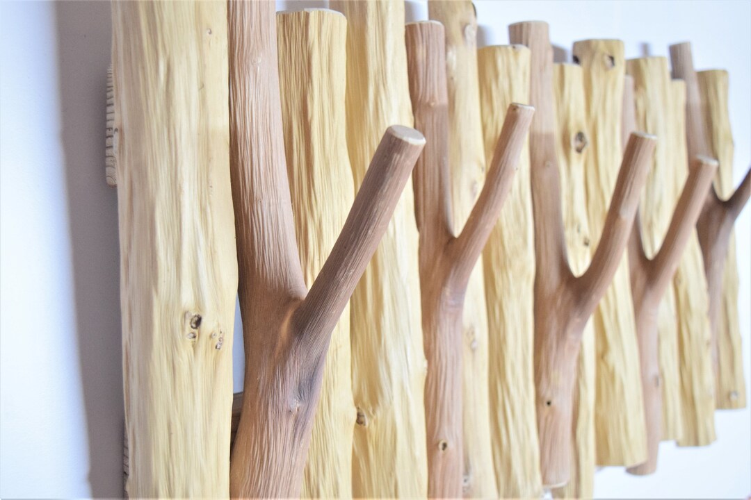 Tree Branch Coat Hanger Solid Natural Wood 5 Wooden Hooks Etsy